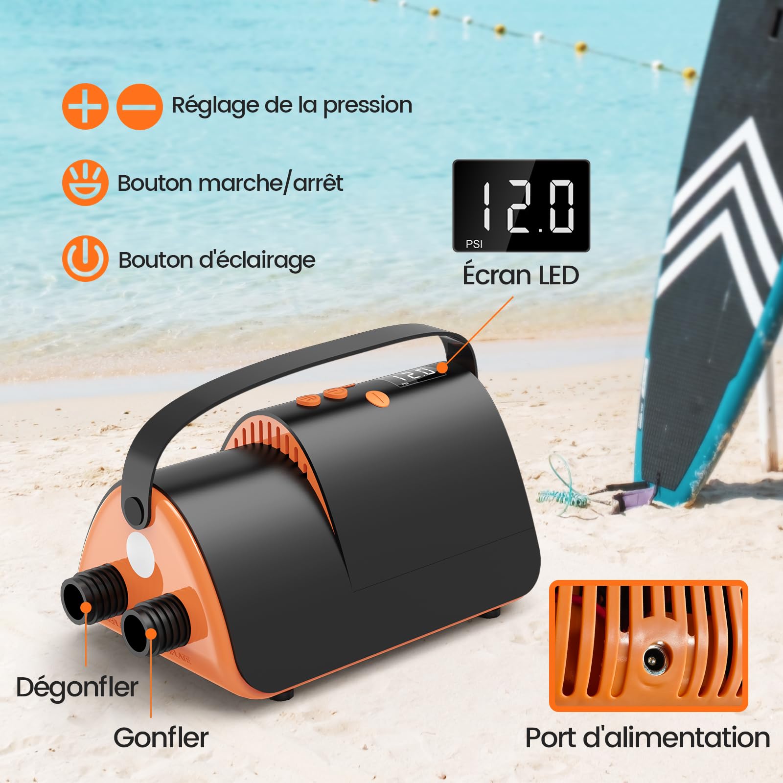 Pompe électrique Accwork Pour SUP 20PSI - Pour Paddle Board, Noir, Neuve