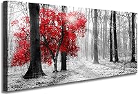 Vista 1 de Wall Art Decor Black and White Red Forest Canvas Wall Art for Living Room Bedroom Office Kitchen Home Decorations Modern Landscape Trees Nature Art