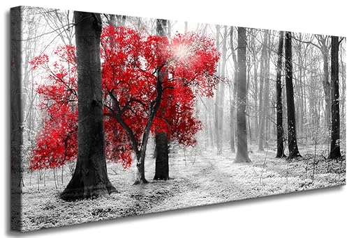 Wall Art Decor Black and White Red Forest Canvas Wall