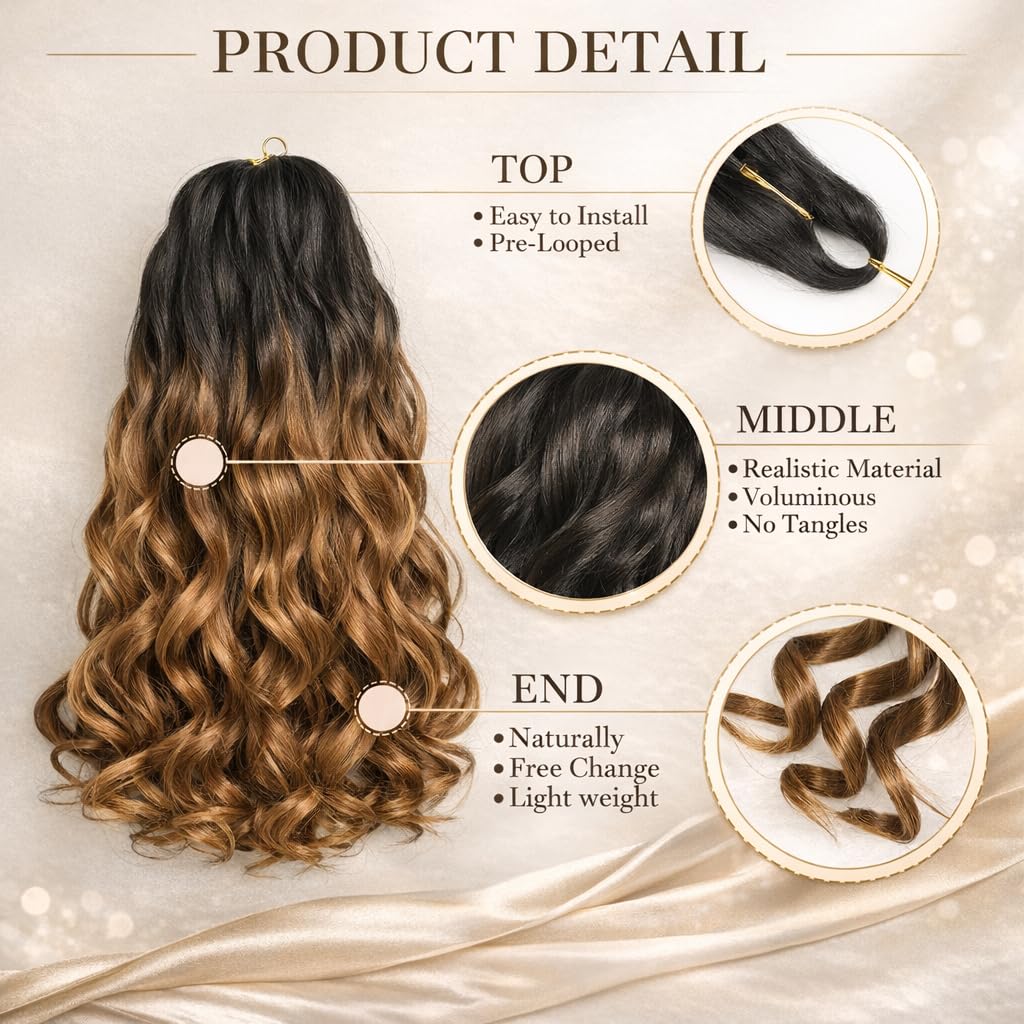 French Curl Braiding Hair 18 Inch Curly Braiding Hair 8 Packs Pre Stretched Bouncy Loose Wave French Curls Crochet for Black Women (1B/30, 18 inch (pack of 8))