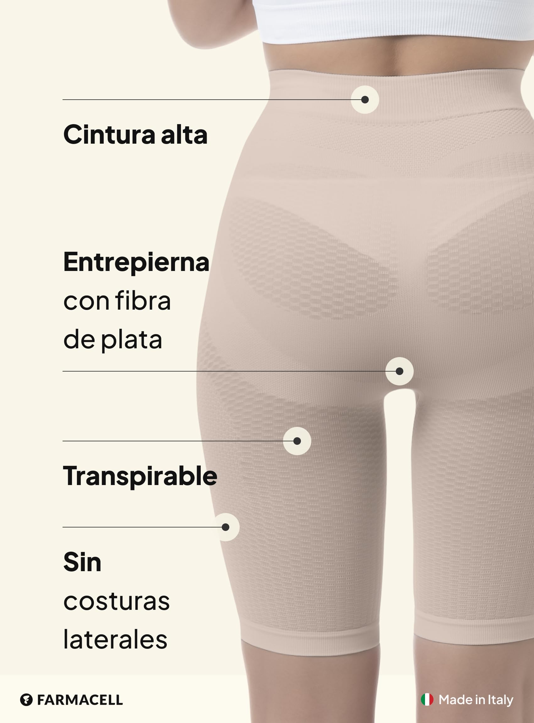 Farmacell Faja Pantalón Reductora Mujer Anticelulitis Masaje, Push up y Vientre Plano, Made in Italy, 312