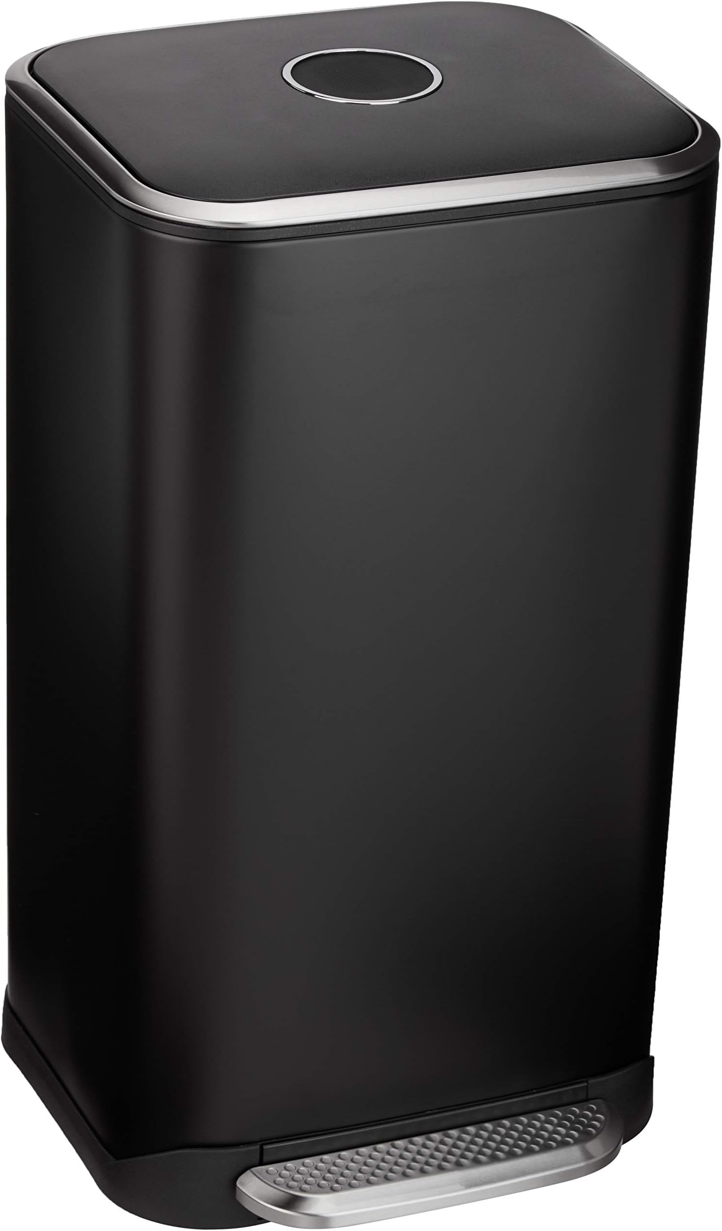 Rectangular Metal Trash Can With Soft-Close Foot Pedal, Fingerprint Resistant, Removable Inner Bucket, 32 liter/8.5 gallon, Black, 14"L x 14"W x 25.3"H