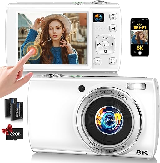 88MP Digital Camera for Photography, 2026 New WiFi 8K Vlog Video Camera for YouTube with Touch Screen, Dual Lens, Autofocus...