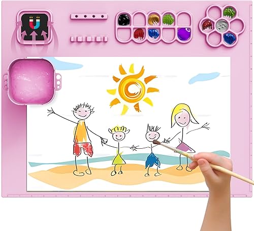 Tapete de silicona para manualidades, tapete grueso de silicona para manualidades con taza de agua magnética emergente, tapete de pintura de