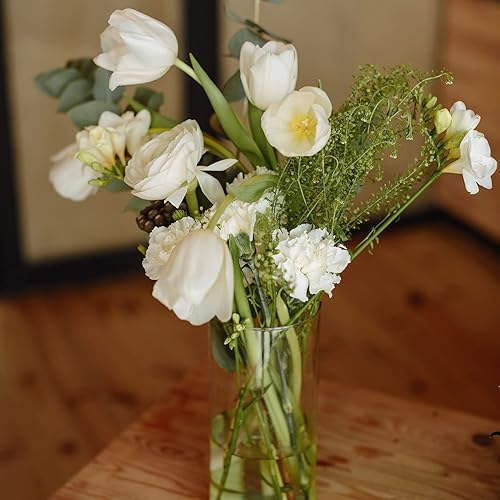 Miniatura 6 de Devilfire Jarrones cilíndricos de vidrio transparente de 8 pulgadas de alto, paquete de 12 jarrones de centro de mesa, portavelas flotante para