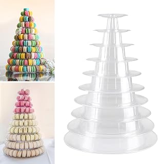 10Tier Macaron Tower Stand, Clear Round Macaron Tower Tray Macaron Shelf Rack Plastic Cake Dessert Stand for Christmas Wedding Birthday Party Decor