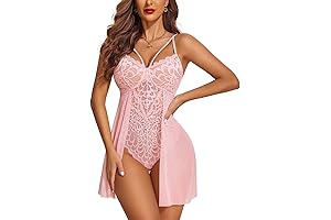Floral Lace Plunge V Teddy Front Snap Crotch Light Pink Babydoll Lingerie