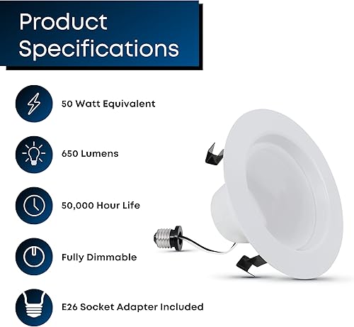 Miniatura 10 de Feit Electric Focos empotrados LED de 4 pulgadas, alto rendimiento, luz diurna de 5000 K, paquete de 6, LEDR4HO950CA6