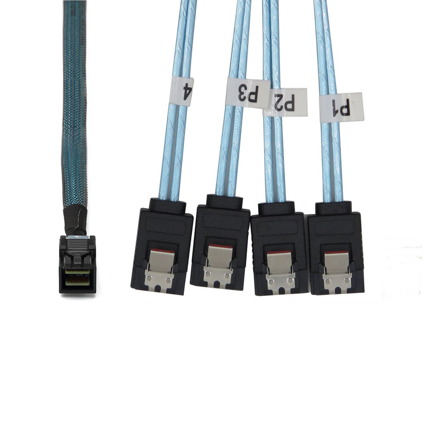 Cable interno HD Mini SAS (SFF-8643 Host) a 4 x SATA (objetivo) para disco duro (1 m)