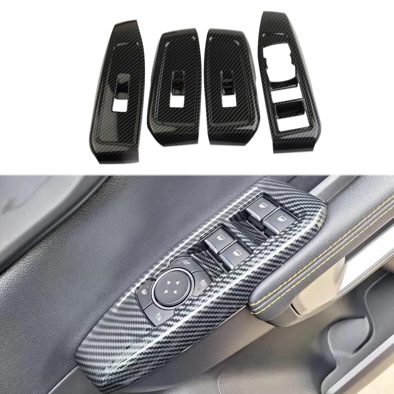 Korlot Carbon Fiber Style Window Lift Trim Switch Panel Cover Accessories for 2024-2026 Ford Ranger