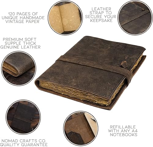 Vista 3 de Diario de cuero vintage recargable, diario de libro de sombras, diario vintage, diario de escritura, papel antiguo hecho a mano, diario de cuero