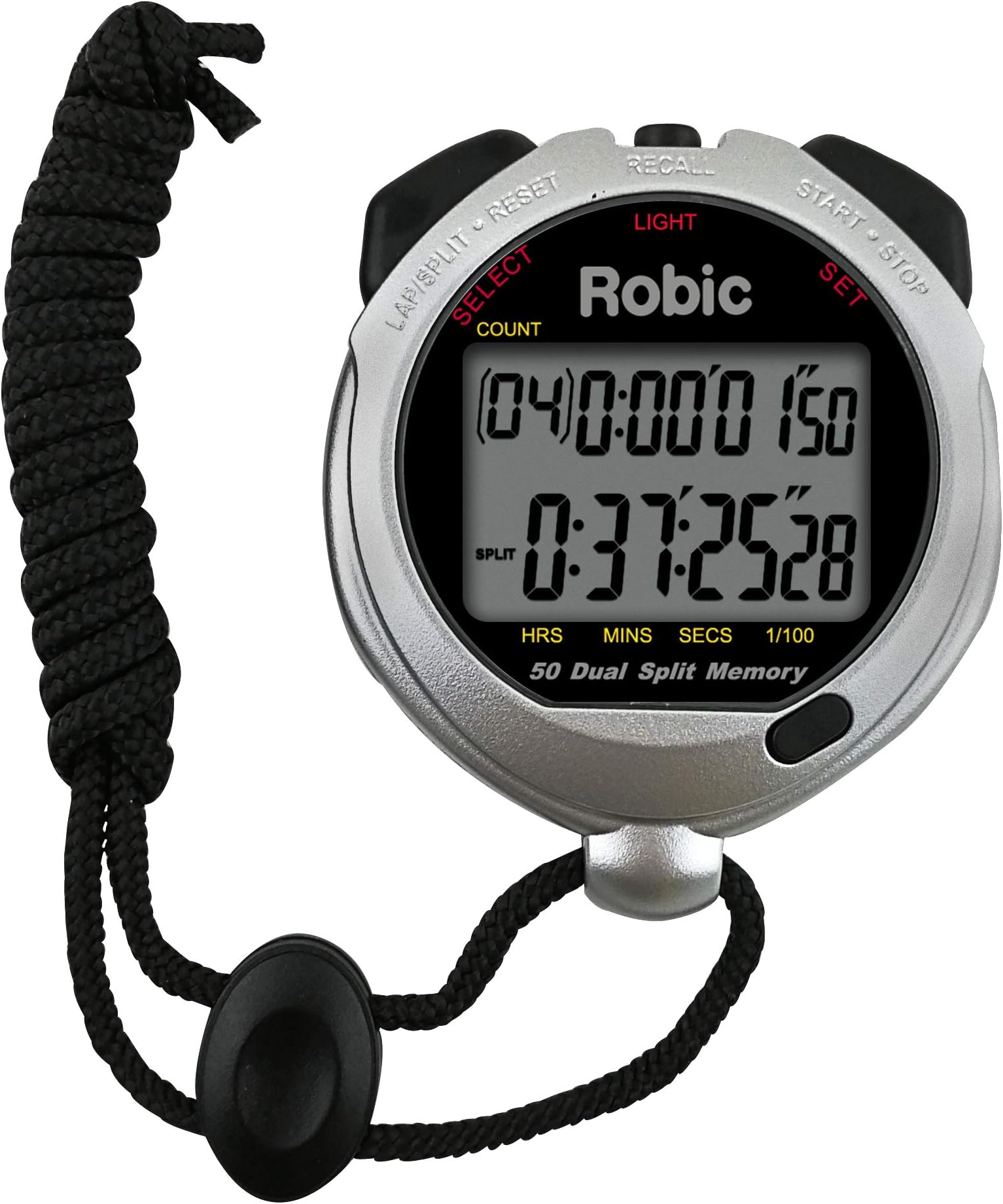 Robic Advanced Memory Stopwatch with Backlight and Temperature, Silver
