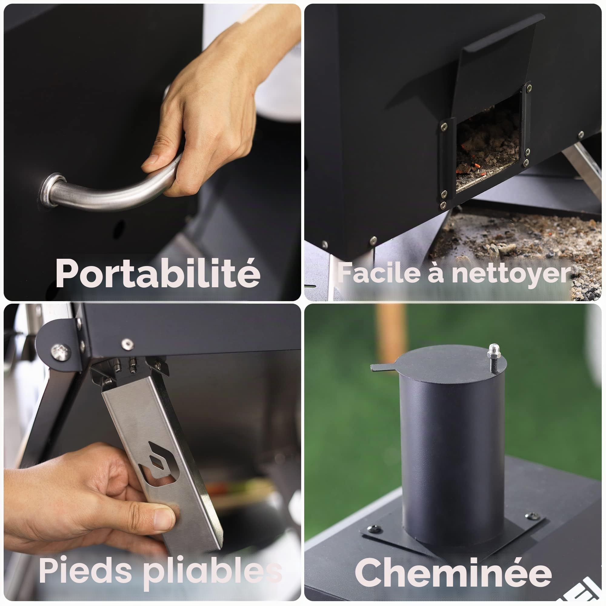 PIZZELLO Machine à pizza d'extérieur au feu de bois 2 couches avec pierre à pizza, pelle et grille – Housse imperméable et pieds pliables 66 cm