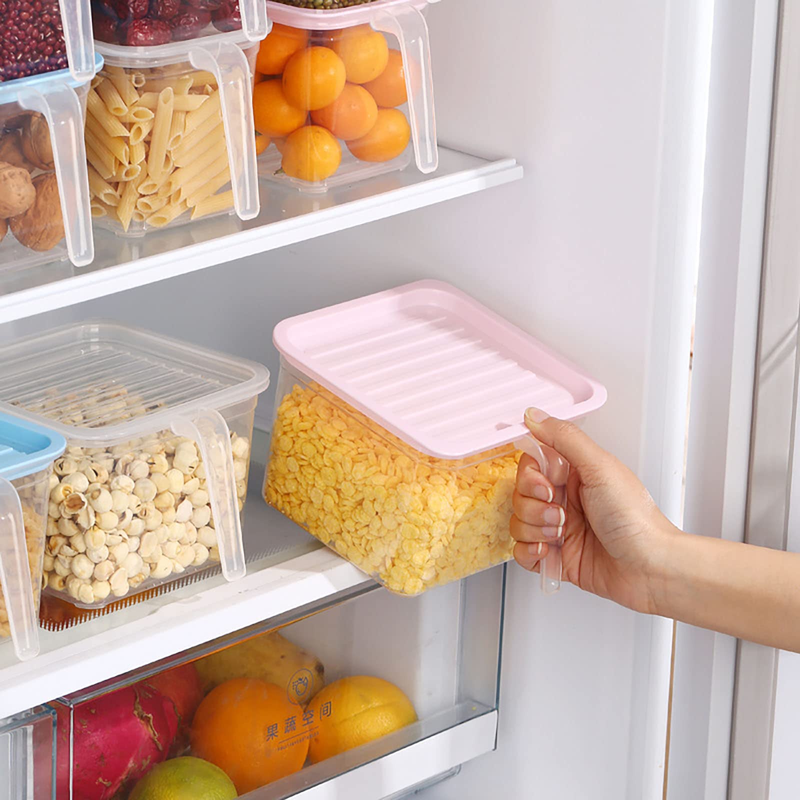 Scatola portaoggetti per frigorifero da 8 pezzi, scatola per la conservazione della freschezza sigillata per frutta e verdura con manico Scatola per la conservazione degli alimenti Scatola per uova