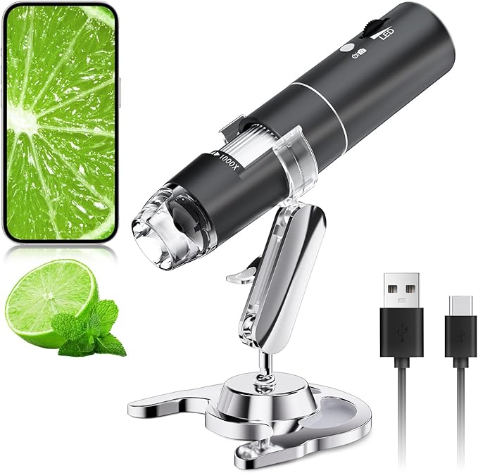 SKYBASIC Wireless Digital Microscope,50X-1000X Magnification WiFi Portable Handheld Microscopes with Adjustable Stand