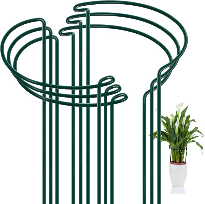 Peony Cages and Supports, 6 Pack Plant Support Stakes for Outdoor & Indoor Plants, 10" W x 16" H Half Round Garden Plant Support Rings for Peonies, Hydrangeas, Roses, Dahlias