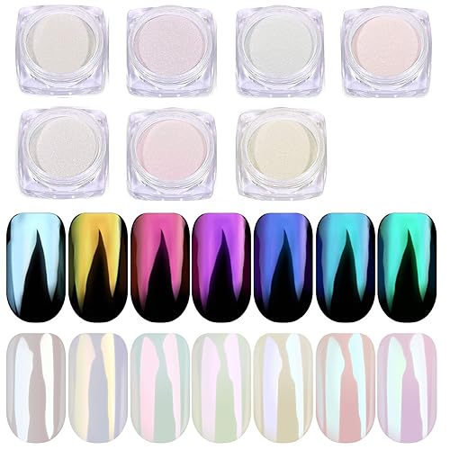 PrettyDiva Polvo de uñas cromado  7 colores de uñas de cromo perla polvo Aurora Mica polvo pigmento polvo metálico efecto espejo polvo blanco cromo disponible en Yaxa Colombia