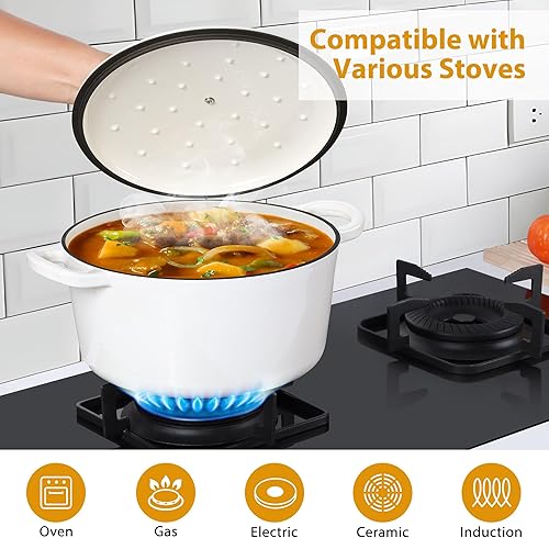 Miniatura 6 de LIANYU Hornos holandeses de hierro fundido esmaltado 6QT con alfombrilla de silicona, azul