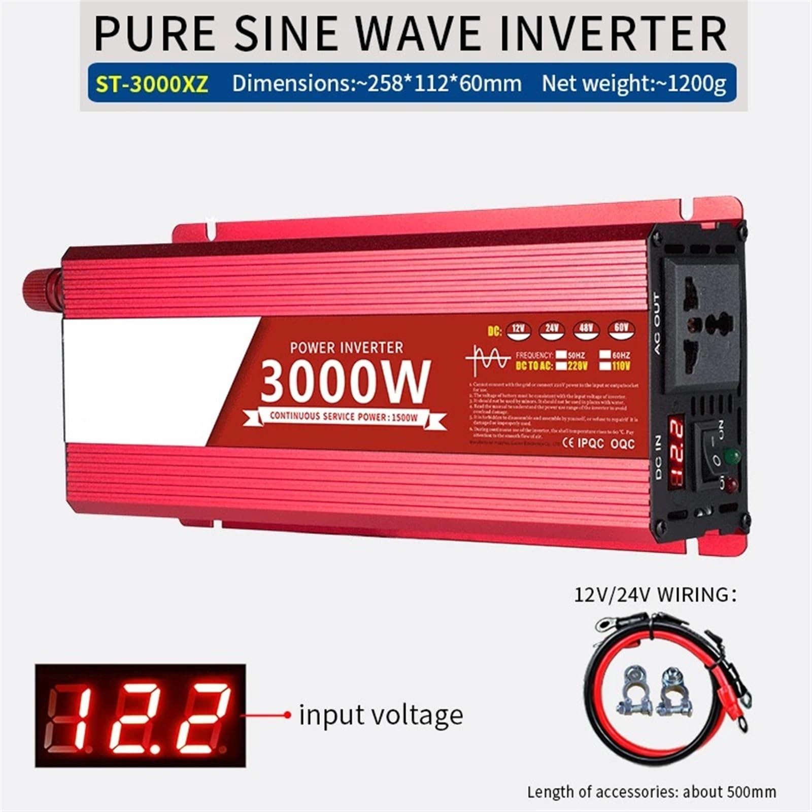 Inverter, Alimentatore for auto mini convertitore CC 12V a onda sinusoidale pura a CA 1600W 0W 3000W 4000W,per viaggi, campeggio, camper e fuori rete(1000W,48V_60HZ)