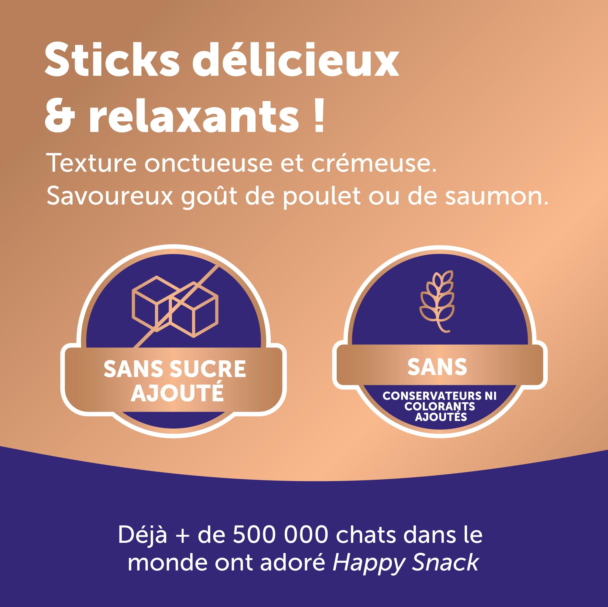 Happy Snack by FELIWAY - Friandises Délicieuses et Apaisantes pour Chats- Boite de 48 Sticks Goûts Poulet et Saumon - Aide Les Chats à se Sentir Plus Calmes et Développe Les Liens Affectifs