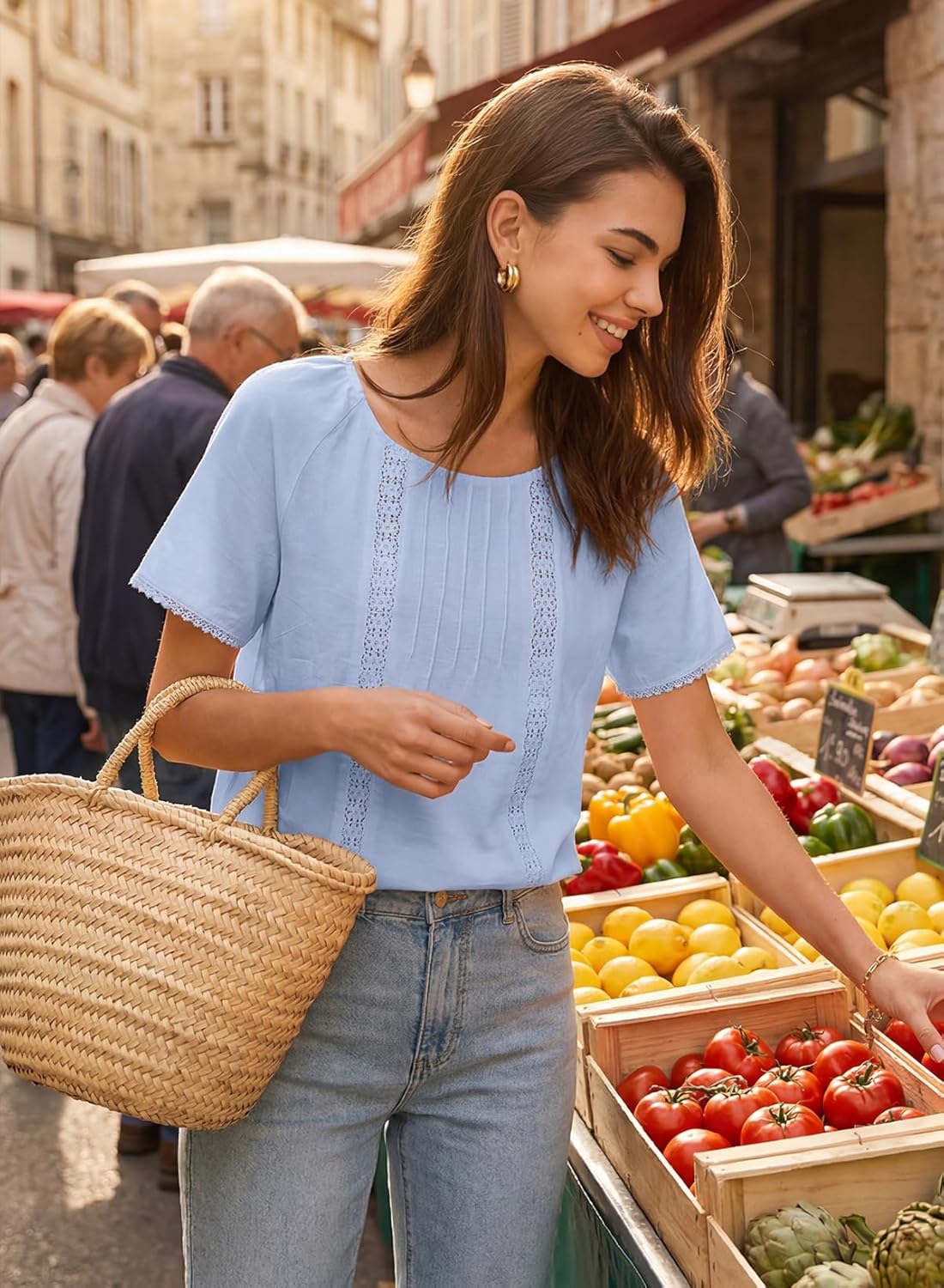 Dokotoo Women's Tops Casual Scoop Neck Short Sleeve Hollow Out Shirts Loose Tunic Tops Blouses - Image 3