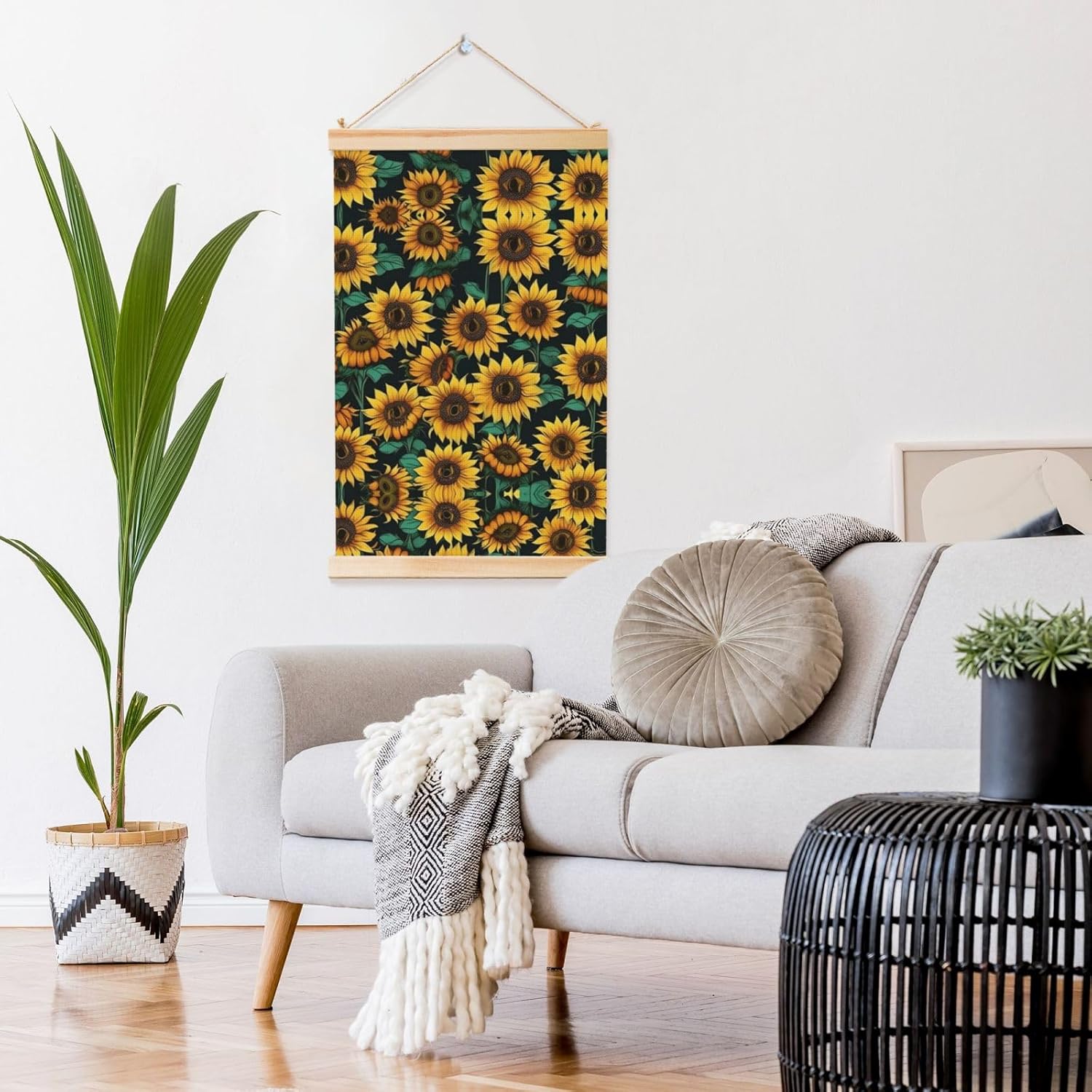 Sunflower Print Poster Hanger,Hanging Poster, Poster Frame,Wood Poster Hanger, For Wall Hanging