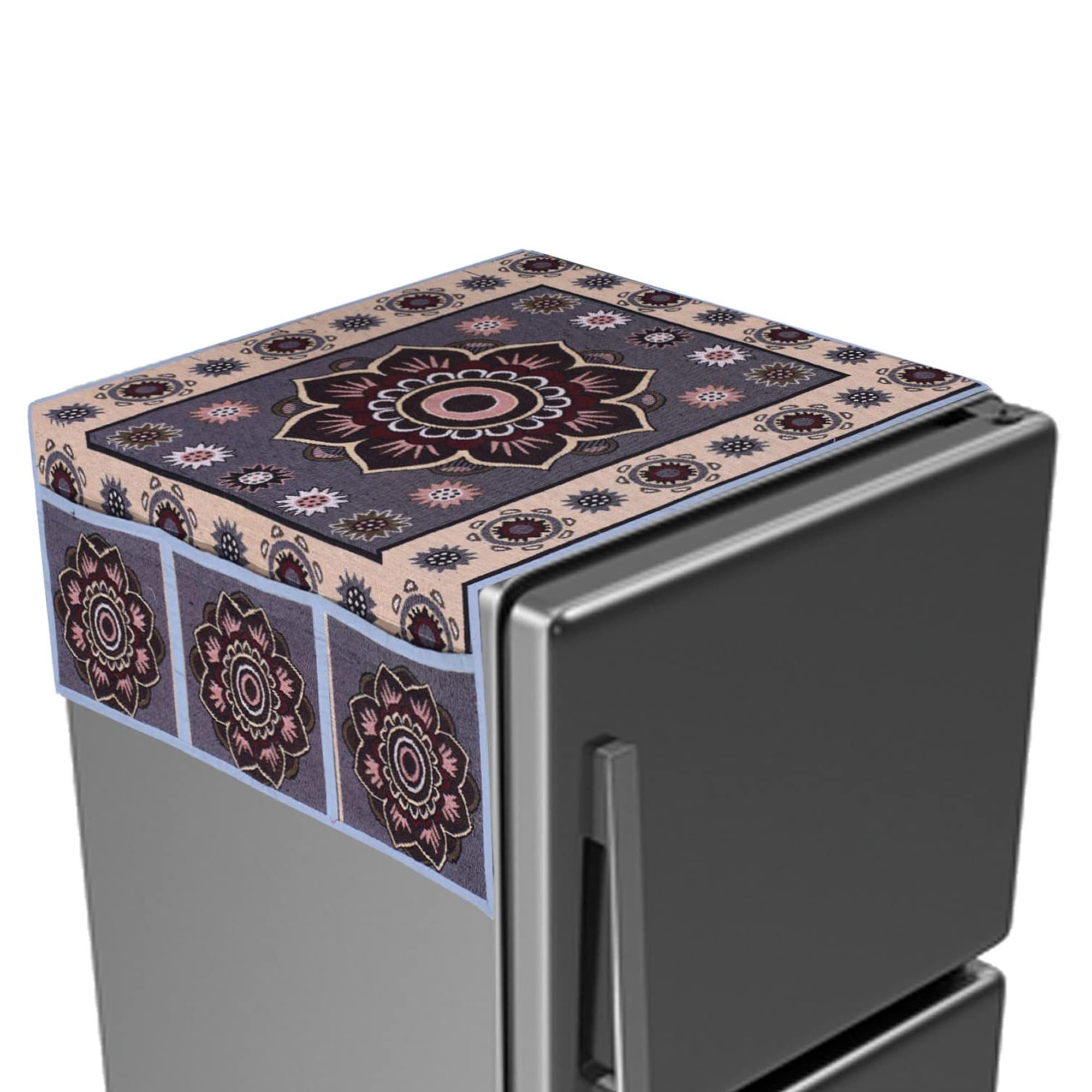 Kuber Industries Fridge Top Cover | Cotton Refrigerator Top Cover | Rangoli Pattern with 6 Utility Pockets | Refrigerator Dust Proof Cover | Black (B0D7CXDCTF) Amazon Price History, Amazon Price Tracker