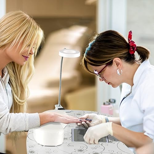 Miniatura 4 de GOFLAME Mesa de manicura para uñas, escritorio plegable para técnico de uñas con ventilación eléctrica descendente, lámpara LED flexible,
