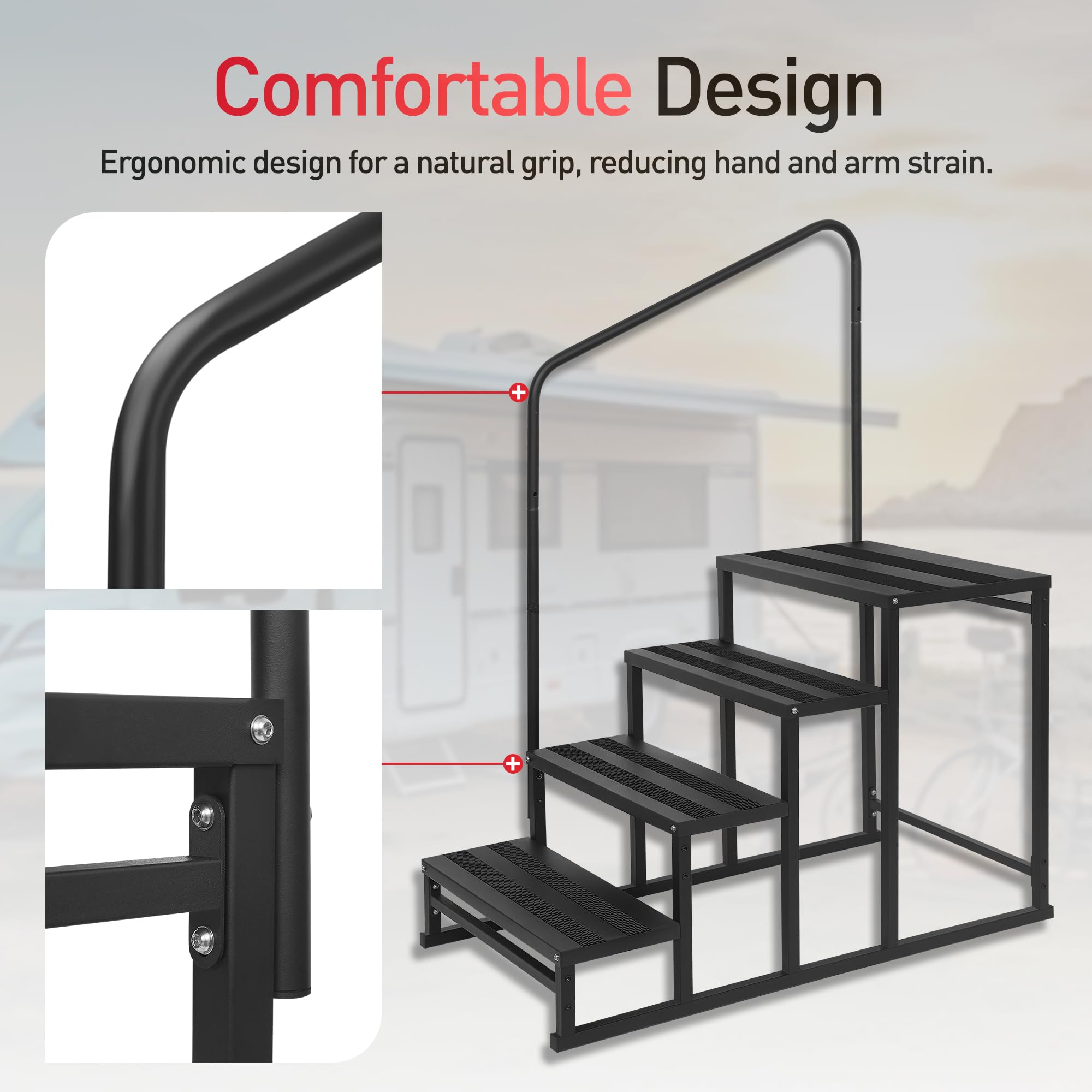 Adjustable Rv Step Portable Camper Stairs Adjustable RV Steps With Handrail 25.6-40 Inch ...