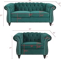 Vista 89 de RARZOE Moderno juego de sofá de 2 piezas, naranja, espuma, sofá biplaza y sofá Chesterfield