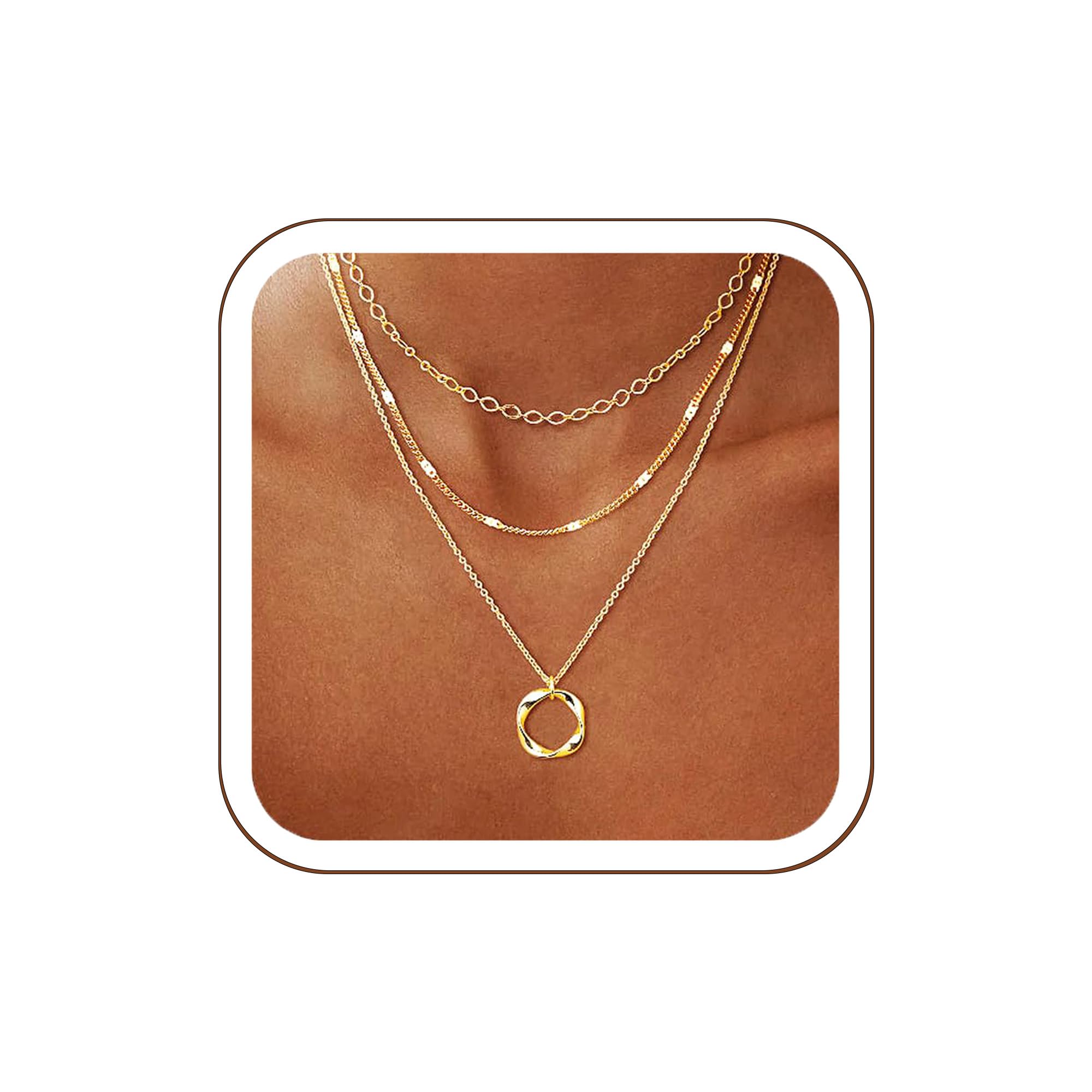 14K Gold Plated Layered Necklaces for Women Trendy Stackable Dainty Gold Plated Chain Necklace Layering Beach Cute Fashion