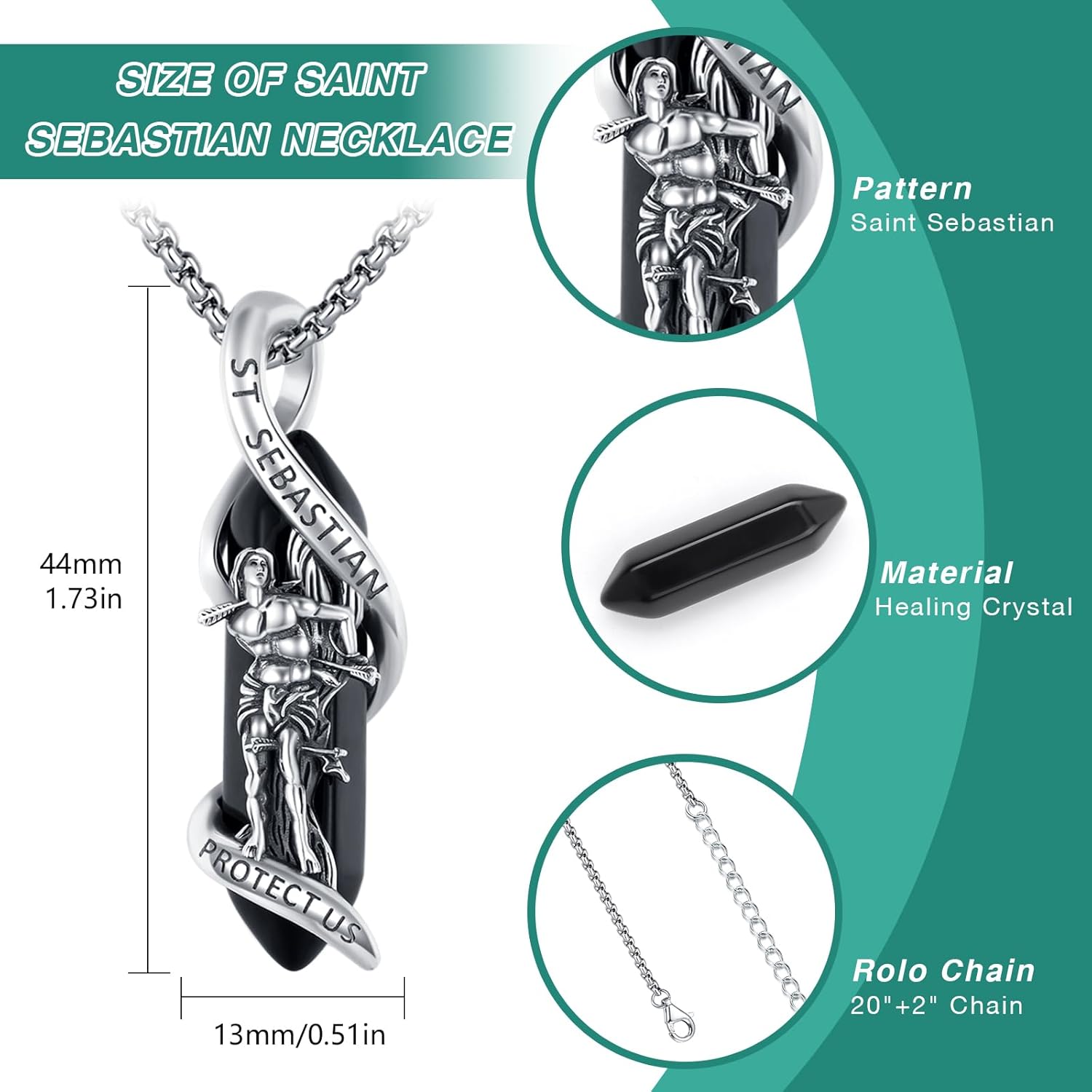 Miniatura 2 de Brisskaari Collar con colgante de San Miguel, San Cristóbal, San Patricio, San Juda, San Benito, San José, plata de ley 925, medalla de amuleto de