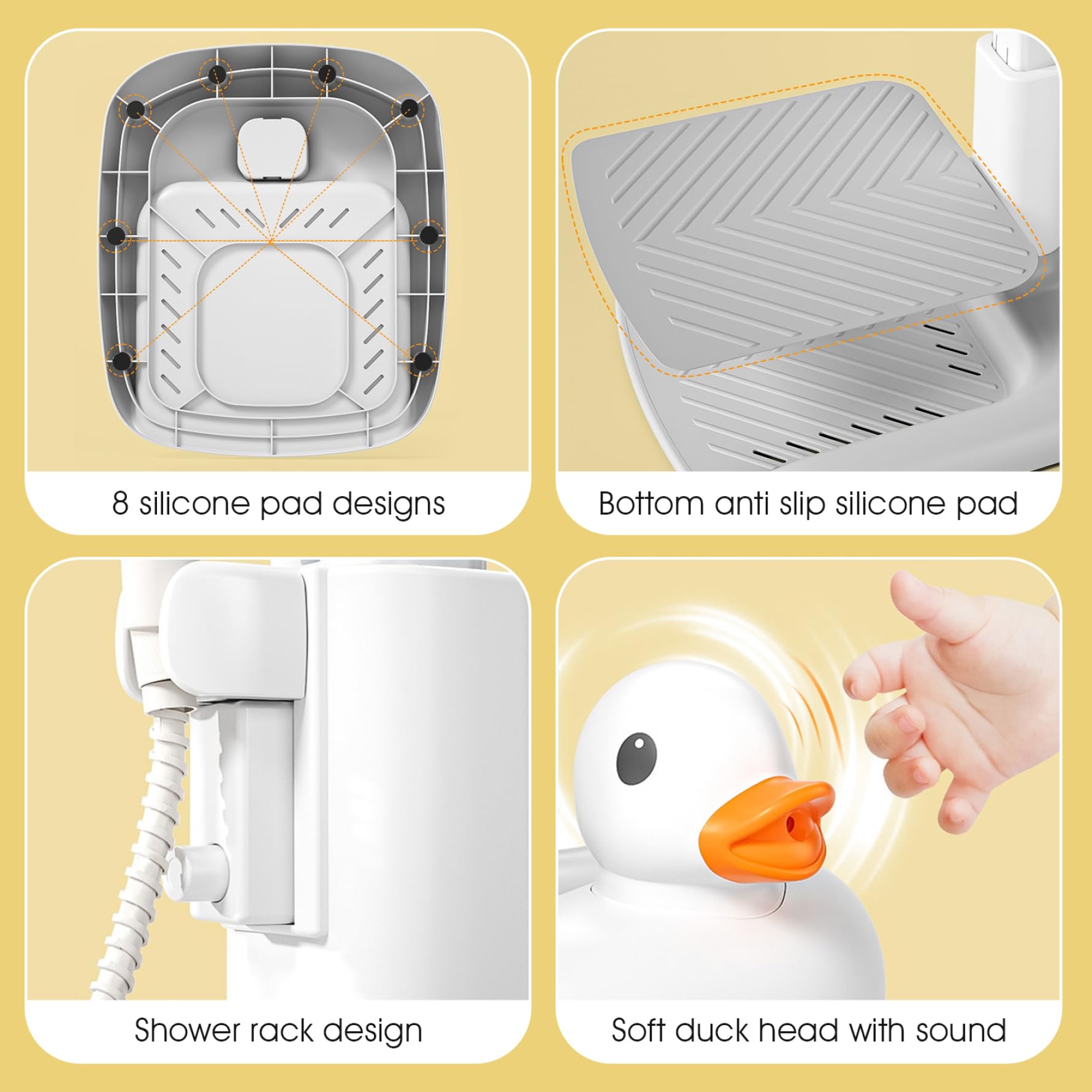 Supporto per doccia per bambini, supporto per vasca da bagno regolabile in altezza con giocattolo a forma di papera | La base antiscivolo fornisce supporto per il bagnetto a mani libere per le madri, aiutando con le routine del bagno e una co