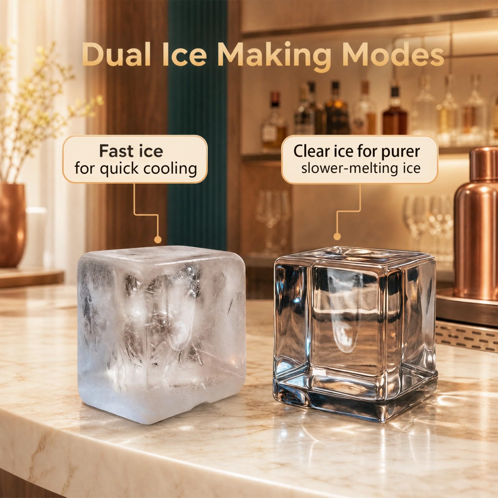 Lifezeal - Máquina de hielo transparente de 12 kg/24 h, máquina de hielo de encimera, fábrica de hielo cuadrado de 4 cm de hierro fundido lento con temporizador de 24 horas, limpieza automática para