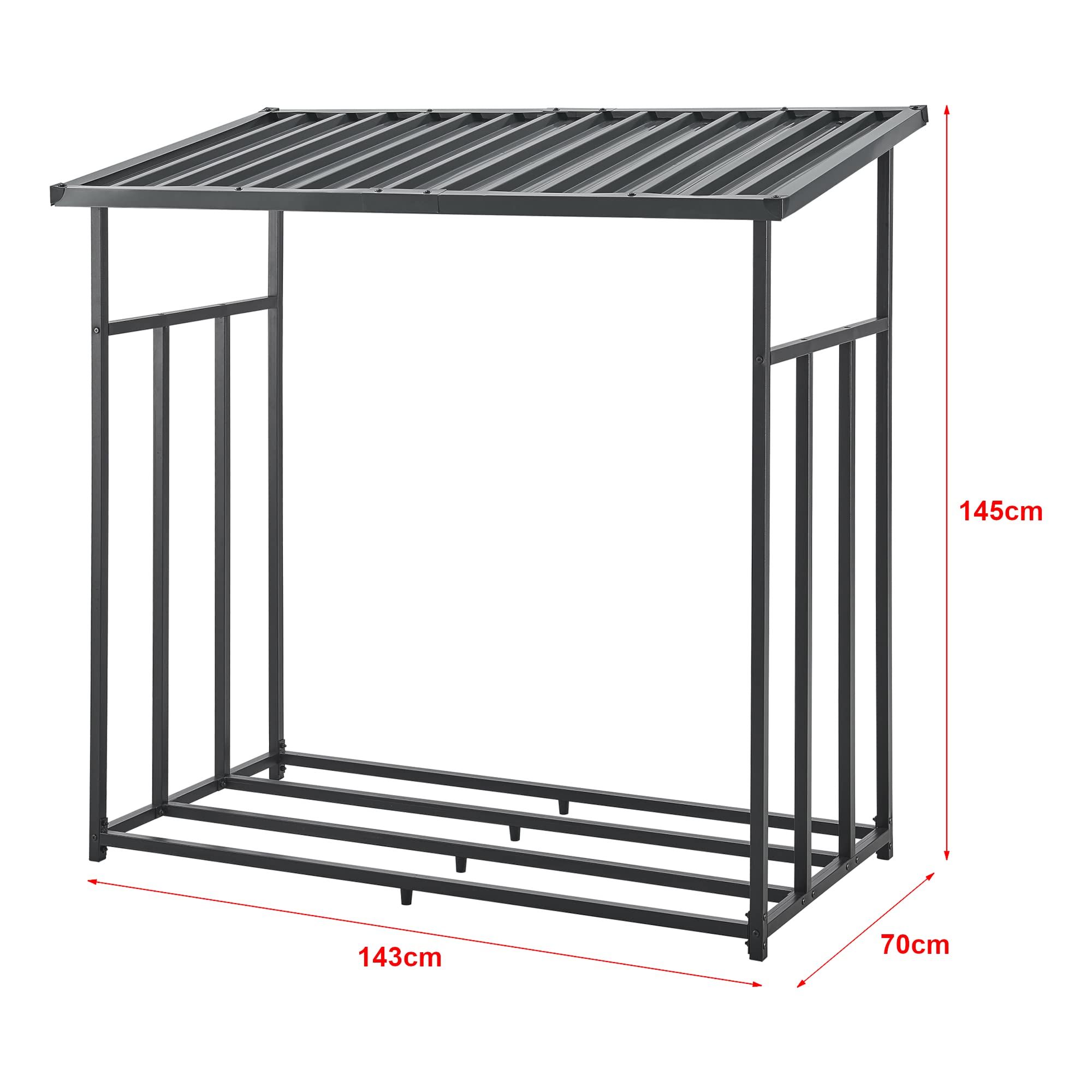 casa.pro Abri-Bûches Couvert avec Housse de Protection Support Bois de Chauffage Range-Bûches pour Stockage Extérieur Acier Galvanisé Laqué Polyester Métal Noir