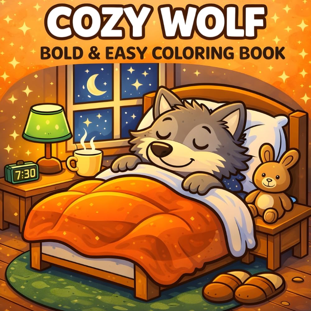 Cozy Wolf: Coloring Book for Adults and Kids, Bold and Easy, Simple and Big Designs for Relaxation Featuring Cute Wolf