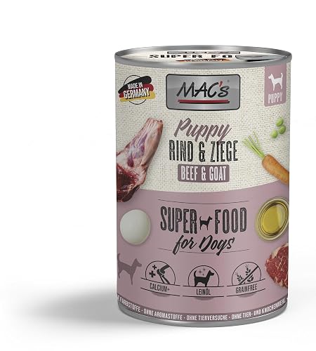 Mac´s Dog Comida Húmeda Súper Premium para Perros Varios Sabores 6 latas X 400 Gr (Cachorros Ternera Y Cabra)