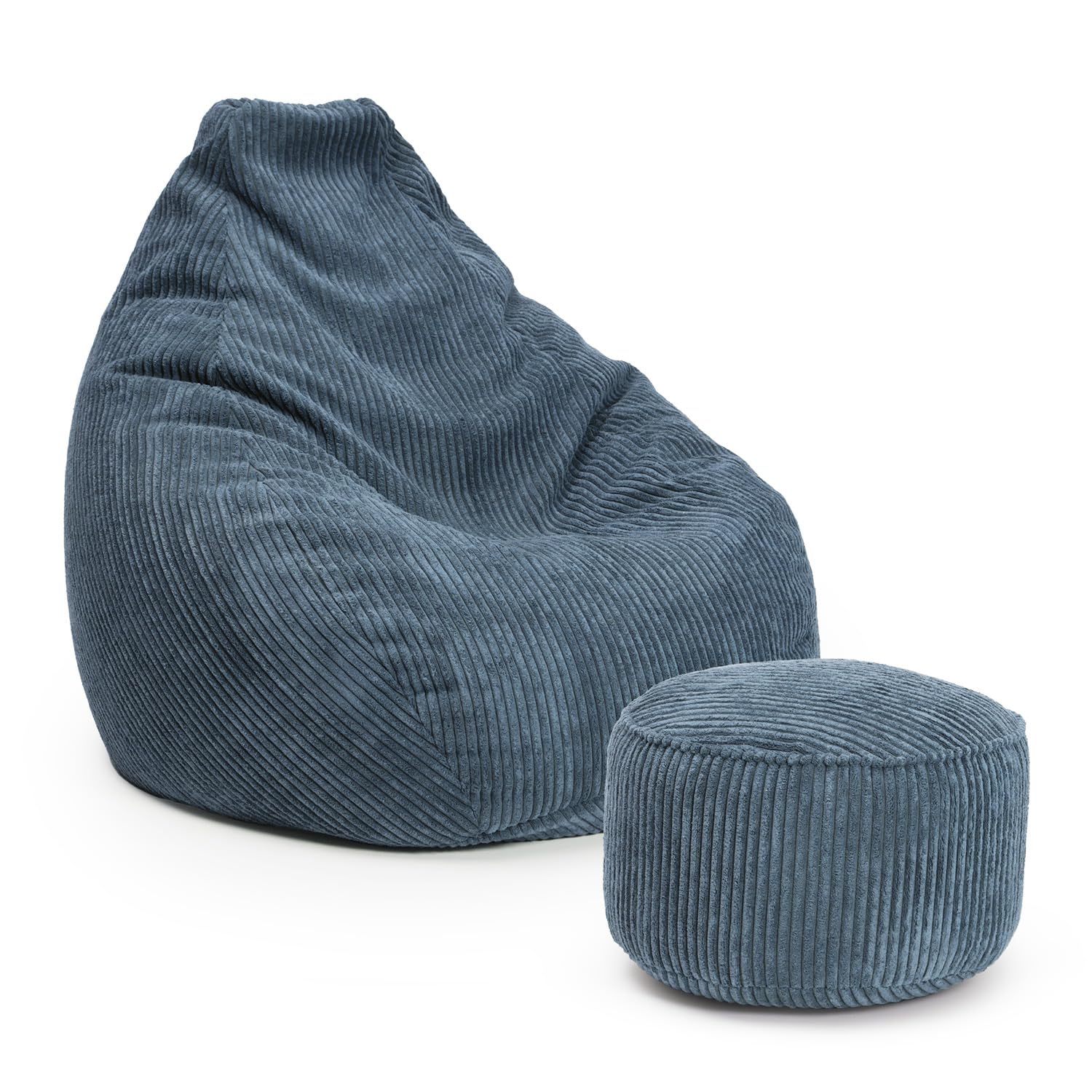 Lumaland Relax Set Cord – Sitzsack Giant + Pouf | Besser als Sofa, Sessel & Co. | XXL Bean Bag + Sitzpouf Hocker mit Füllung (EPS Perlen) für Indoor | Bodensofa für Wohnzimmer, Schlafzimmer & Gaming