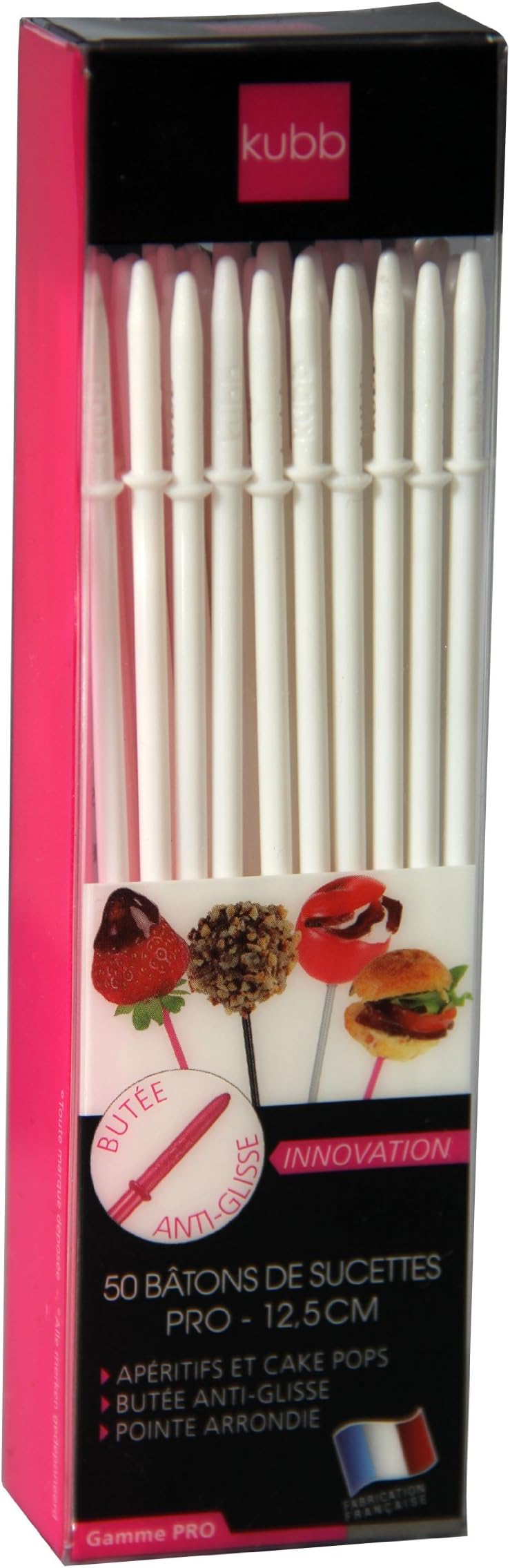 Kubb K022 Reusable Plastic Aperitif and Cake Pop Sticks with Stoppers, Pack of 50, White