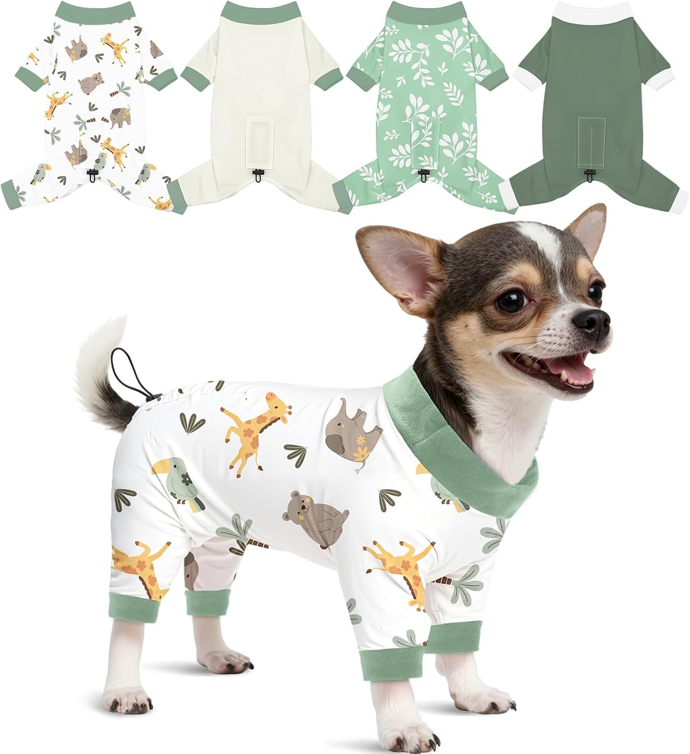 Glittme 4 Pack Dog Pajamas, Soft Stretchy Puppy Jumpsuit for Small Dogs