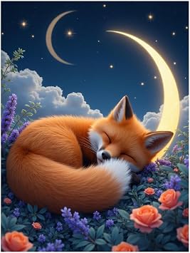 GVYGVY Diamond Art Kits for Adults - Dreamy Fox Under Crescent Moon DIY Frameless Diamond Painting Art and Crafts, Art Painting Kits with Diamond Home Wall Decor