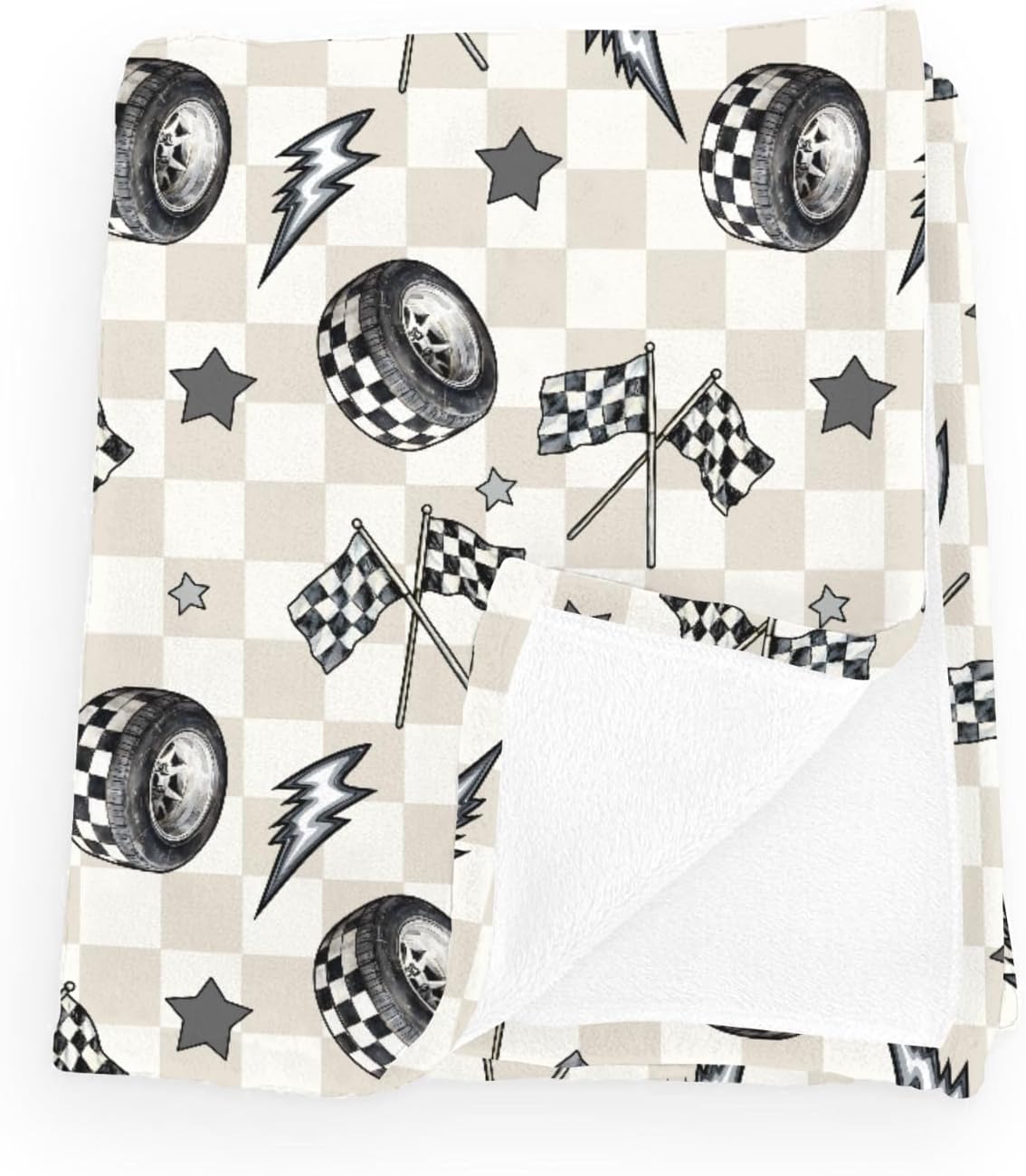 Cute Race Car Flag Black and White Plaid Baby Boy Girl Blankets Tire Stars Checkered Vehicles Flannel Fluffy Blanket for Baby Newborn Infant Toddler Nursery Crib Bedding Race 40x50inch
