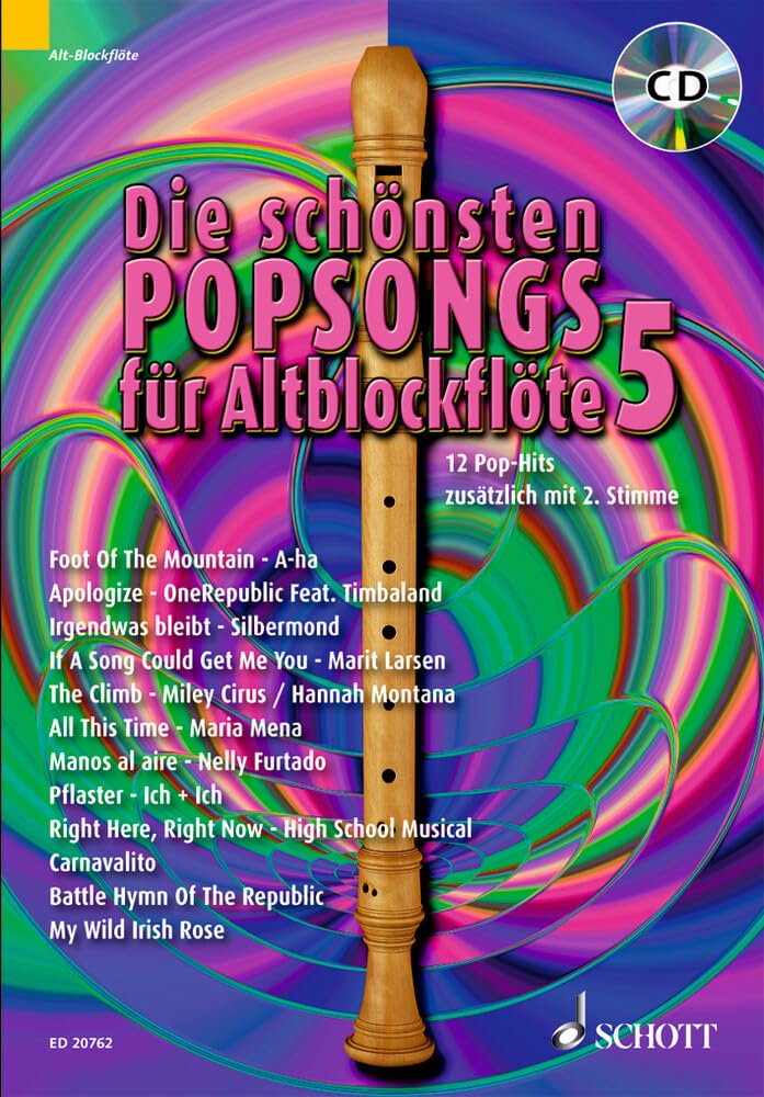 Die schönsten Popsongs für Alt-Blockflöte: 12 Pop-Hits. Band 5. 1-2 Alt-Blockflöten.