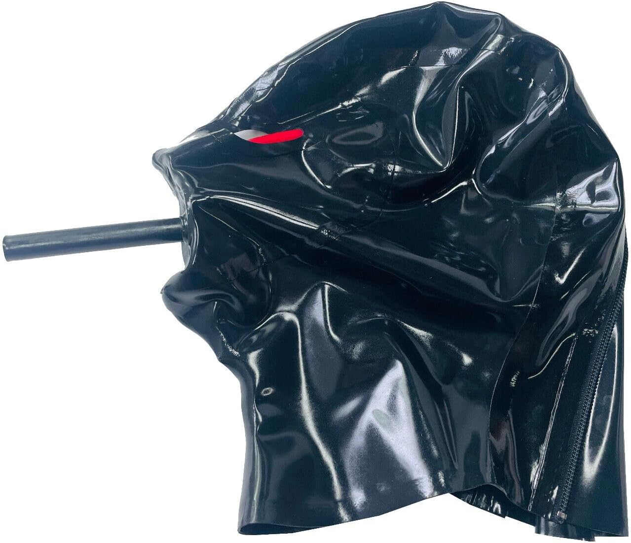 Latex Full Cover Mask 15cm Long Nose Tube Mouth Sheath Tube Inside Breath Tube Suffocating Suit, Black