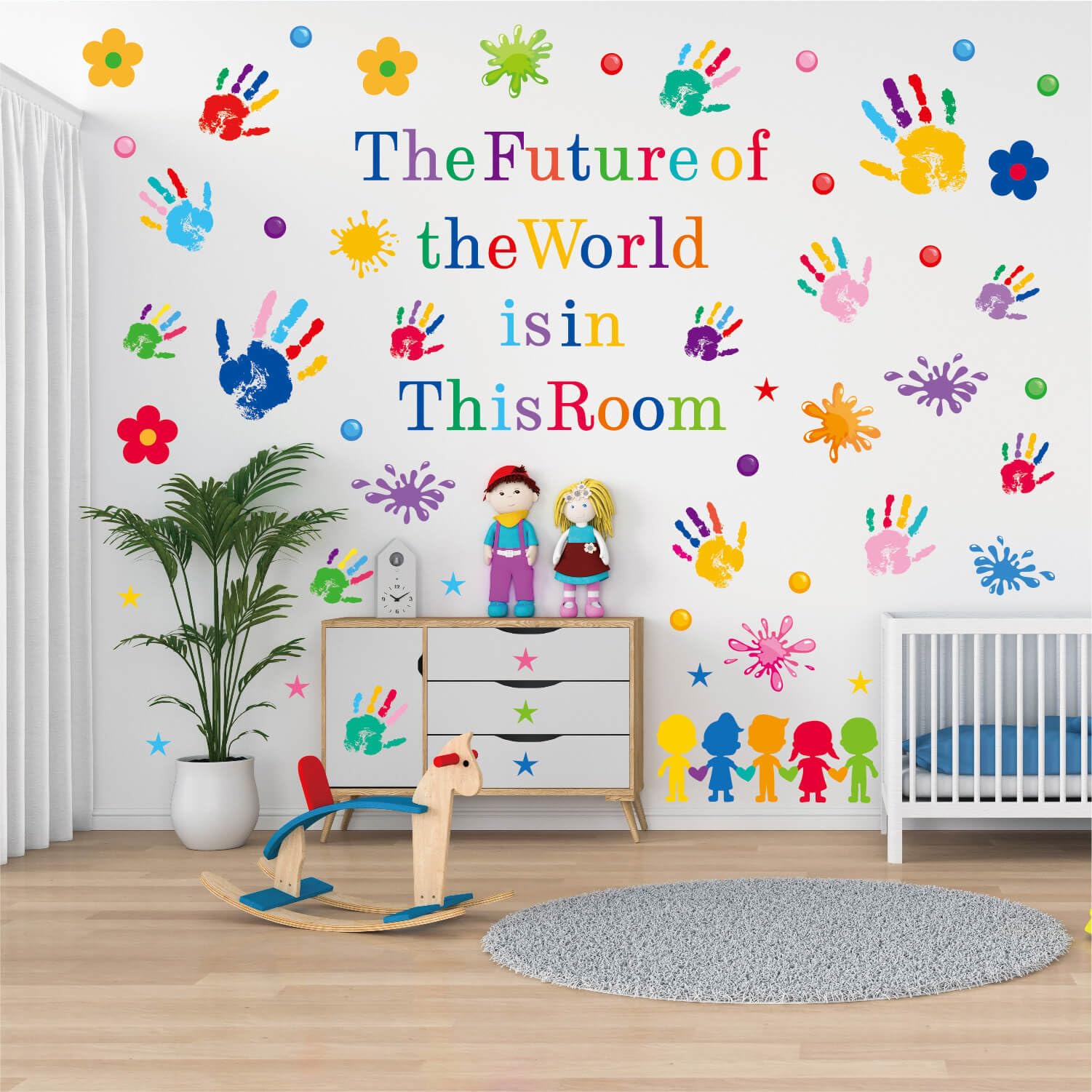 Vomika 86Pcs Colorful Handprint Wall Decals, Watercolor Paint Splatter