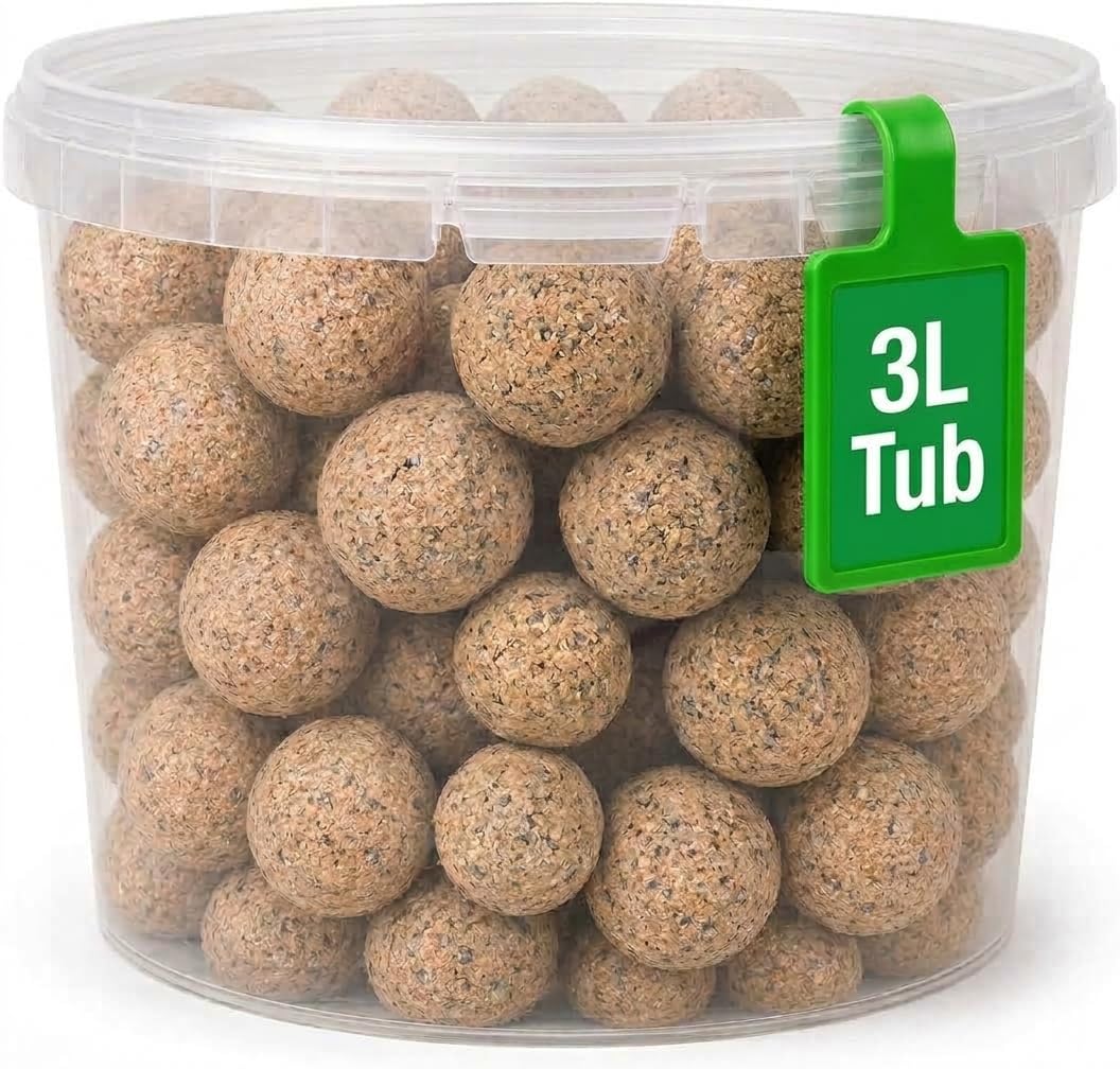 Premium Fat Balls 3 Litre Tub for Wild Birds, High Energy Suet Balls, Approx. 24 Balls