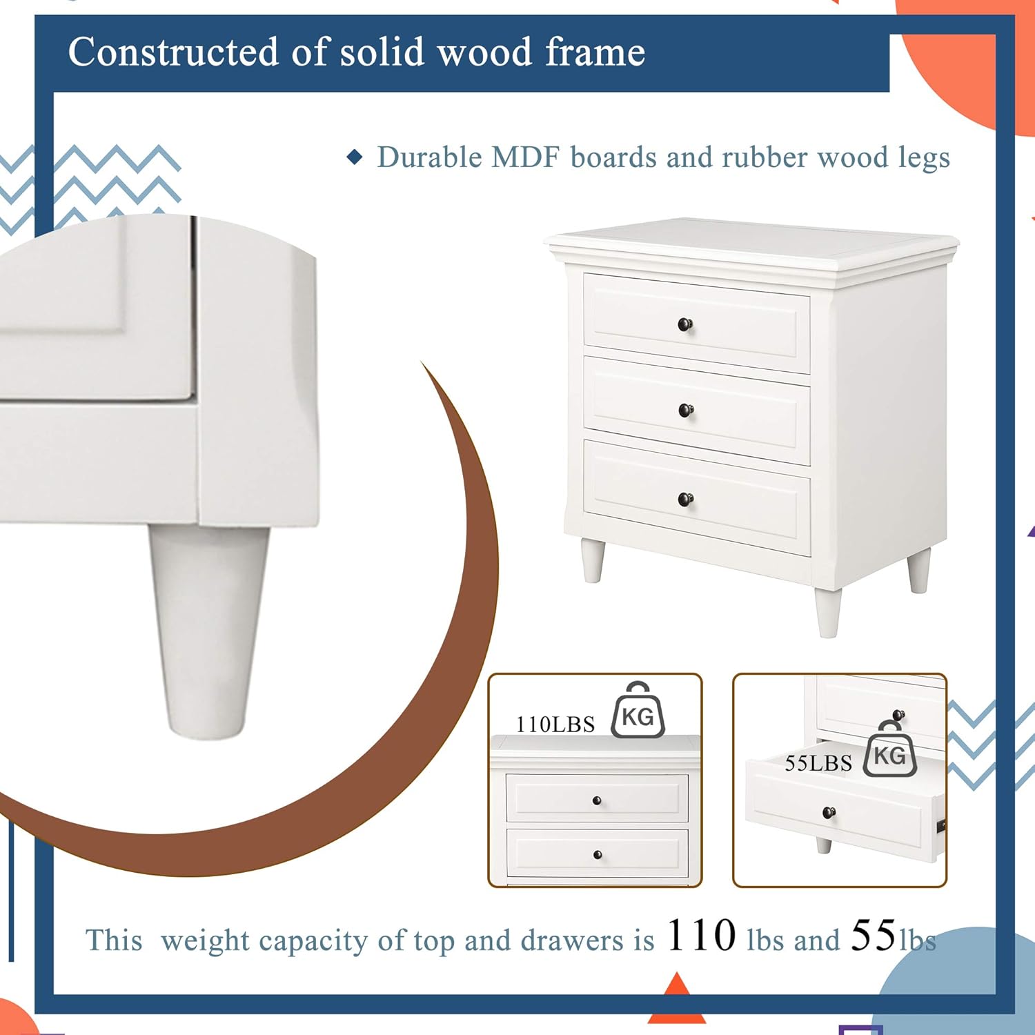 Big Sale Knocbel 3-Drawer Night Stand, Solid Wood Bedside Nightstand Sofa Side End Table, Fully Assembled, 28.1 H x 27.9 W x 16.9 D (White) 🔥 Knocbel 3-Drawer Night Stand, Solid Wood Bedside Nightstand Sofa Side End Table, Fully Assembled, 28.1 H x 27.9 W x 16.9 D (White)