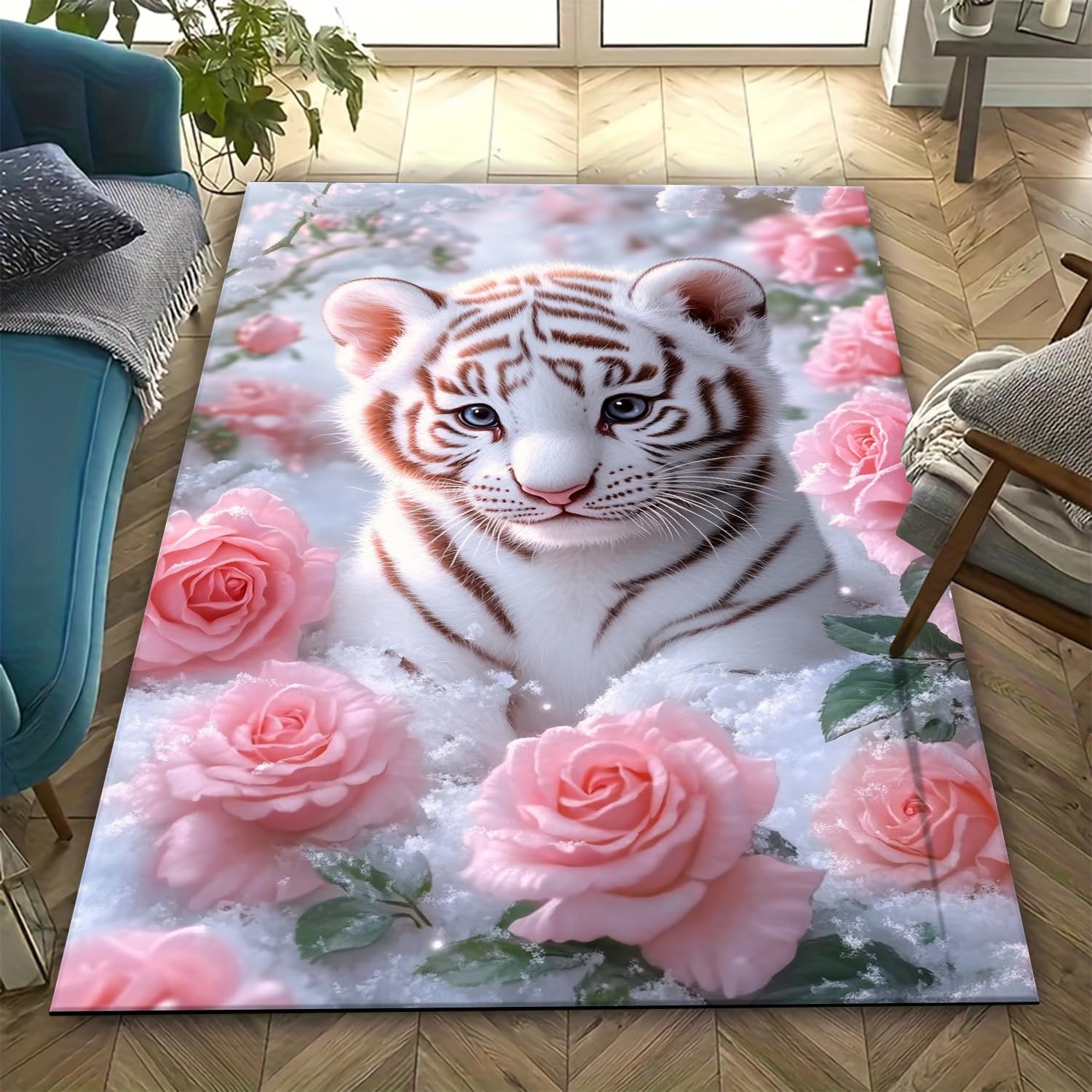 Tapis tigre animal 3D au poil court moderne, tapis d'intérieur doux salon