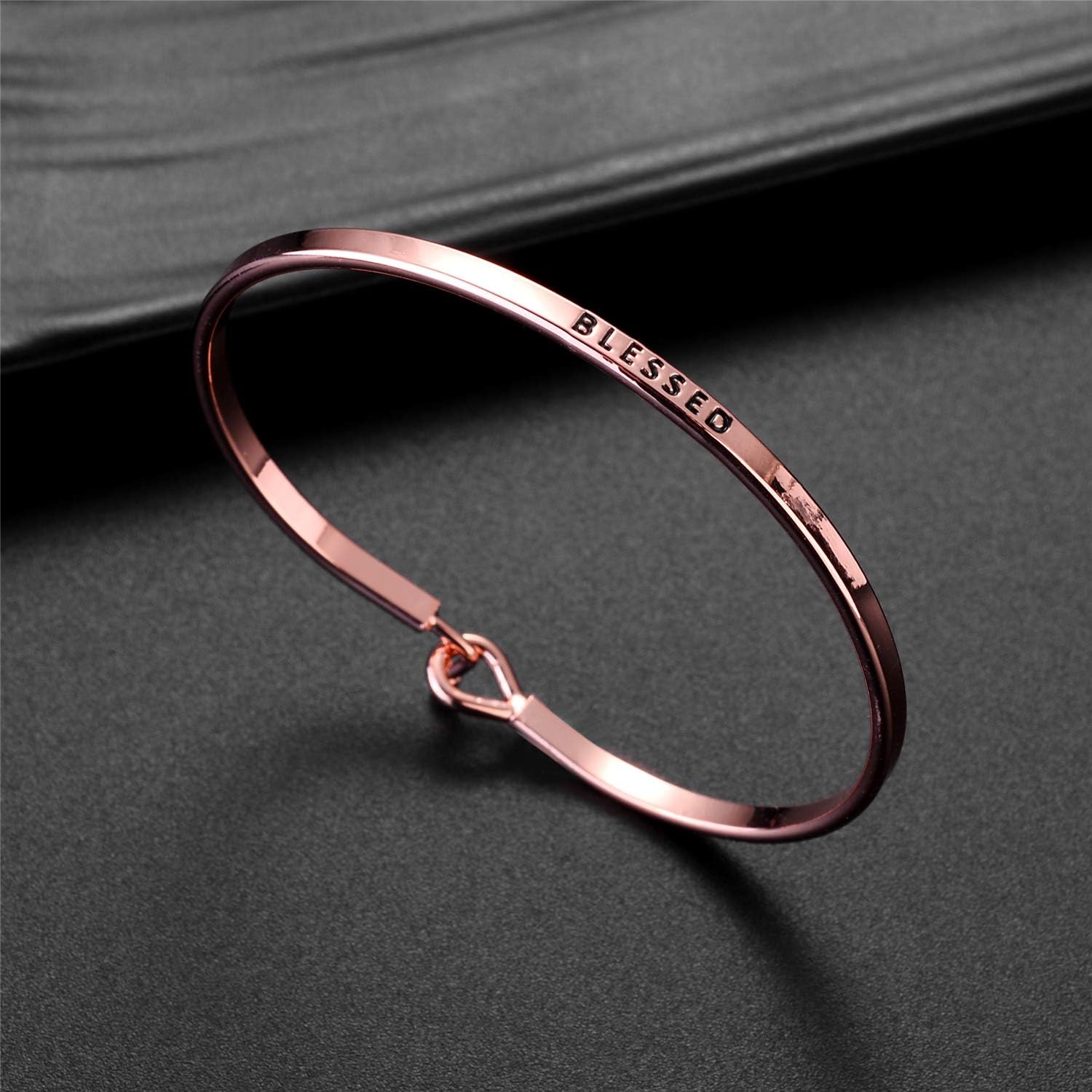 LUX ACCESSORIES Minimalist Blessed Rosegold Bangle Bracelet