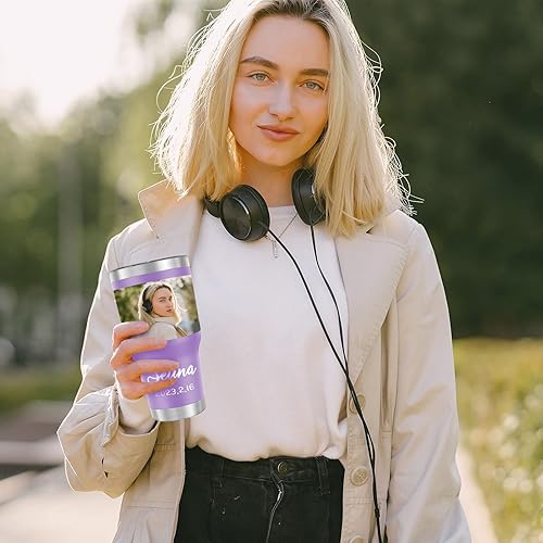 Miniatura 2 de Vaso personalizado con imagen de nombre, vaso aislado personalizado de 30 onzas con tapas y popotes opcionales, vasos de viaje personalizados de
